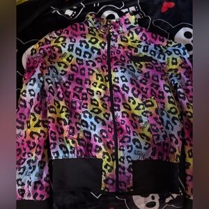 Abby Dawn Rainbow Leopard Print Zip-Up Jacket